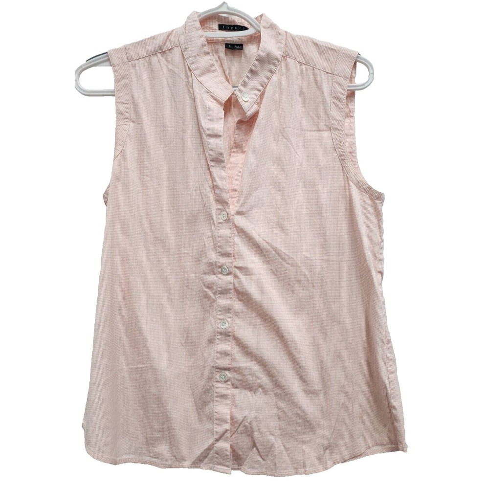 Theory Womens Top Small Baby Pink Plaid Sleeveless Button Up Preppy Minimalist